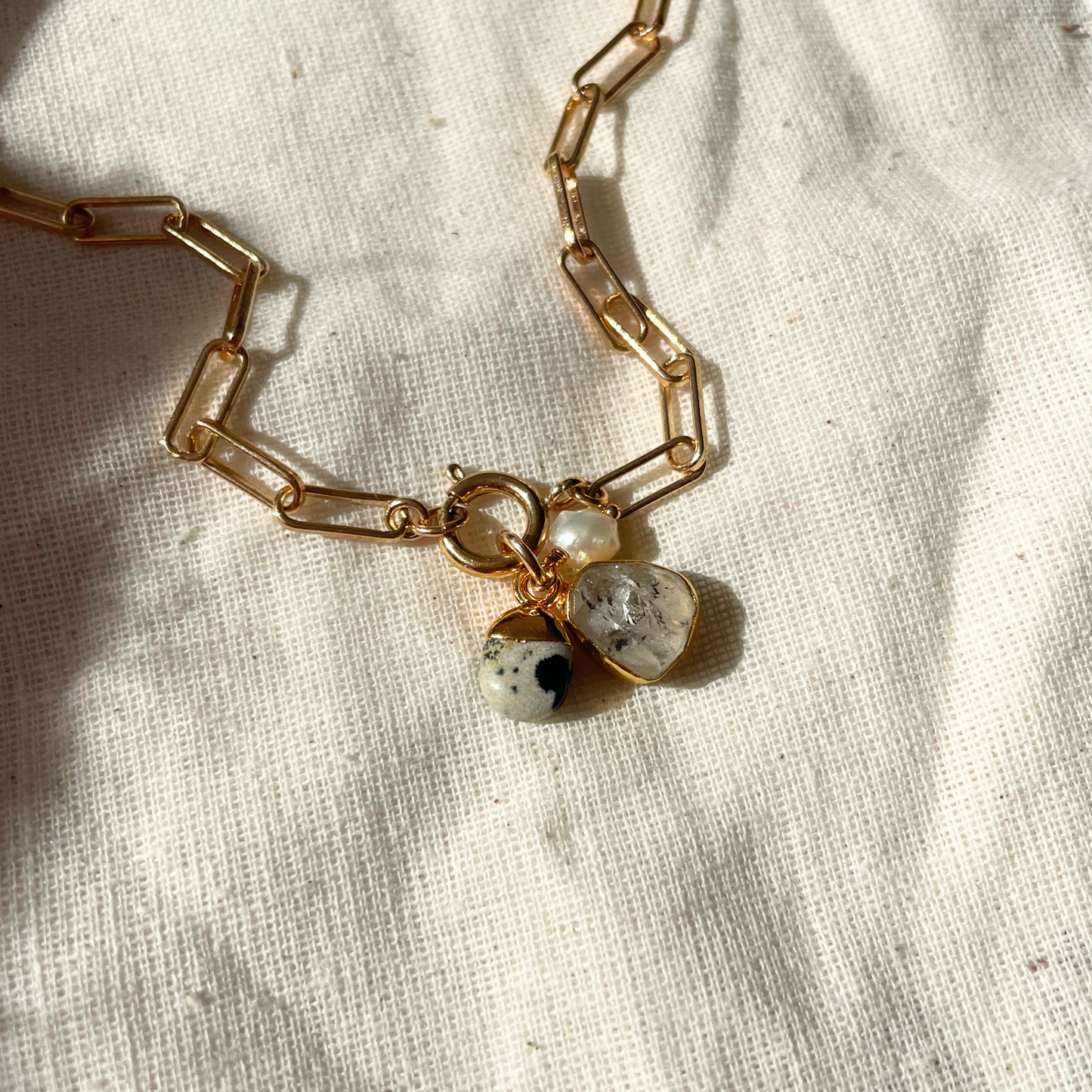 Special Edition Herkimer & Dalmatian Carved Triple Necklace | Strength & Positivity (Gold Plated or Silver)