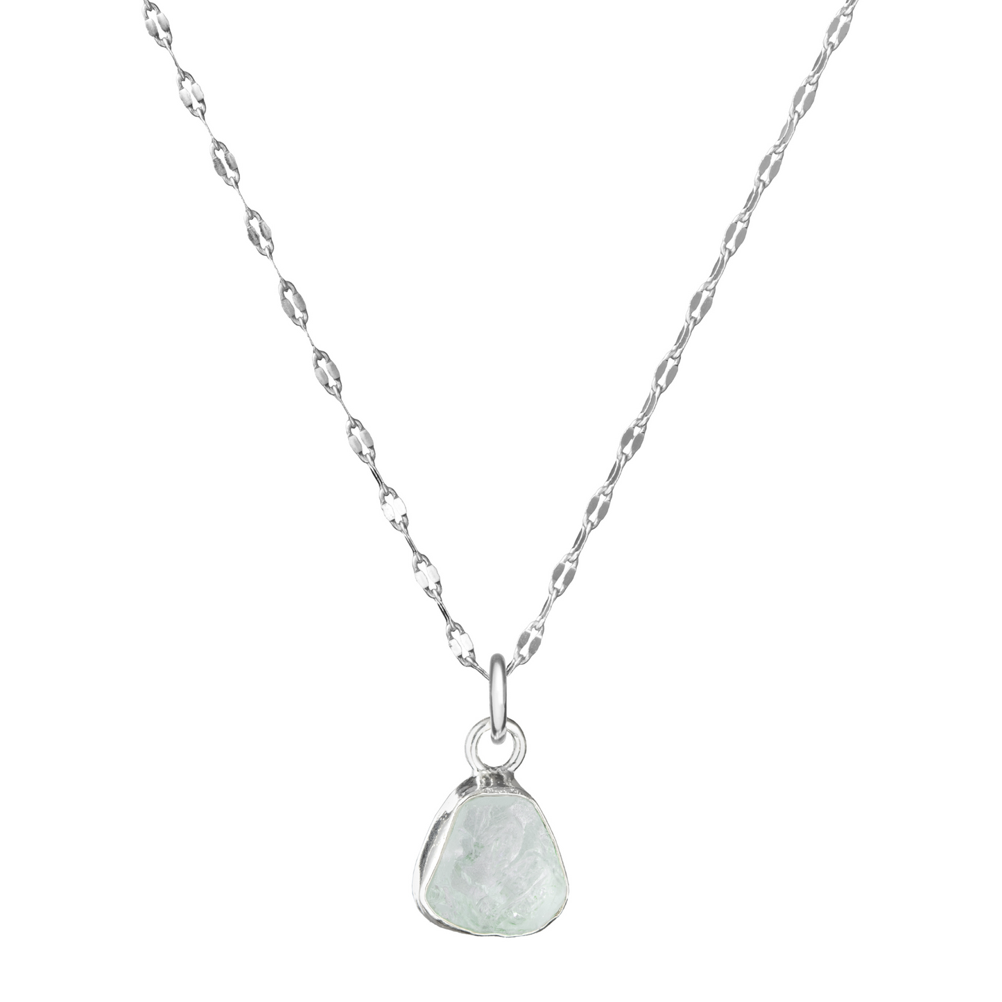 Aquamarine Carved Vintage Chain Necklace | Serenity (Sterling Silver)