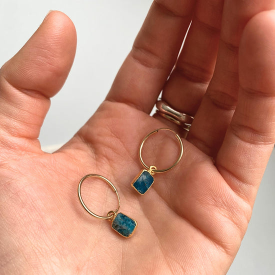 Neon Apatite Mini Gem Slice Hoop Earrings | Dream (Gold Fill)