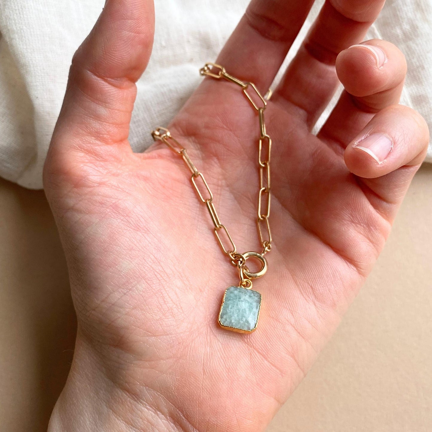 Amazonite Gem Slice Chunky Chain Necklace | Confidence (Gold Plated)