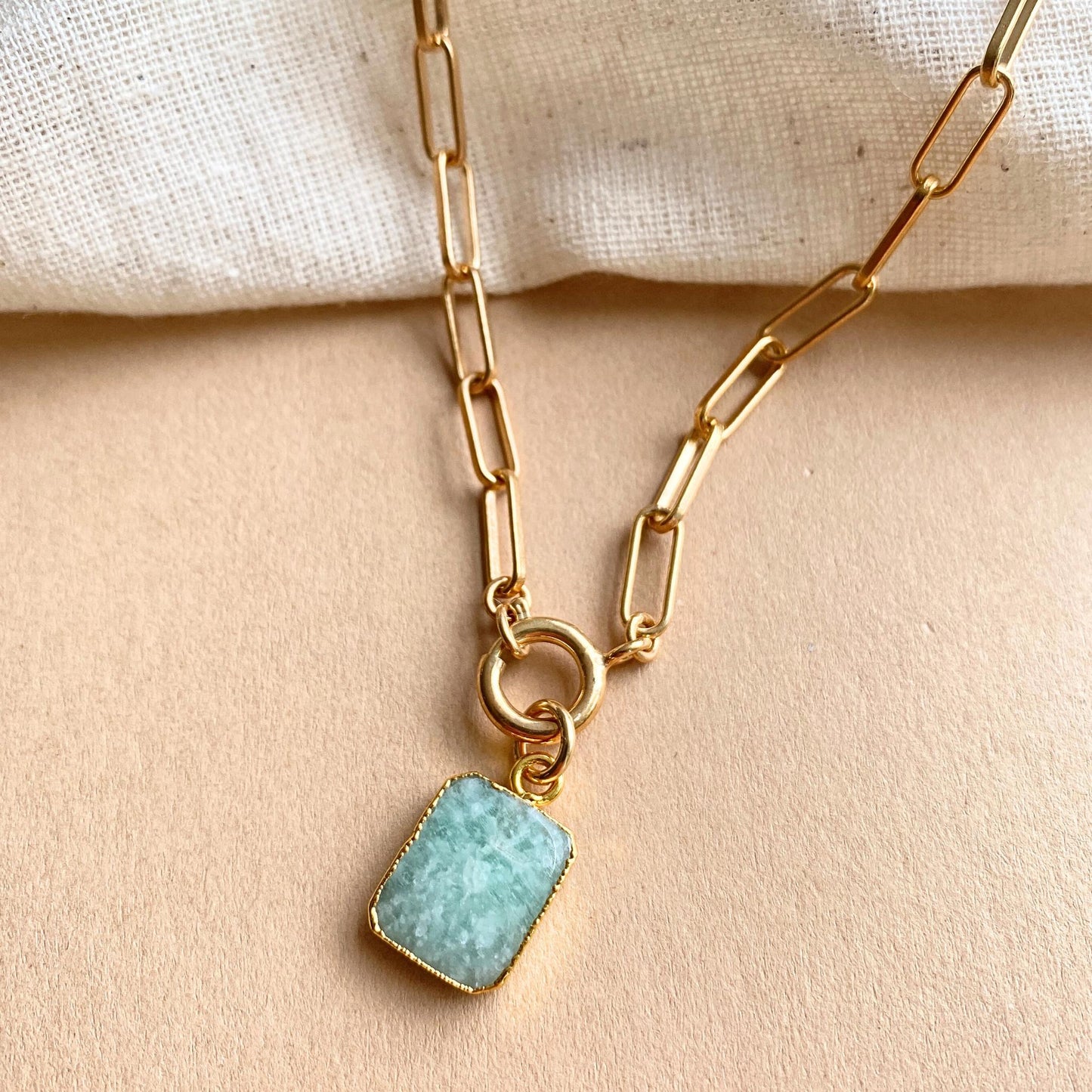 Amazonite Gem Slice Chunky Chain Necklace | Confidence (Gold Plated)