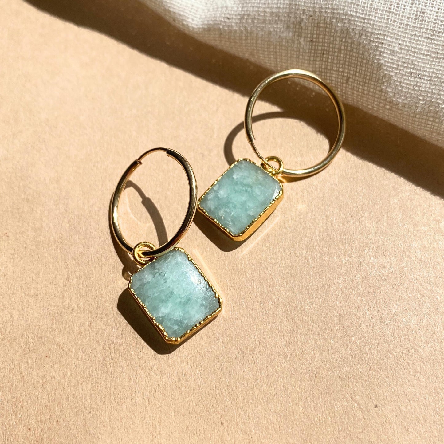 Amazonite Gem Slice Hoop Earrings | Confidence (Gold Fill)