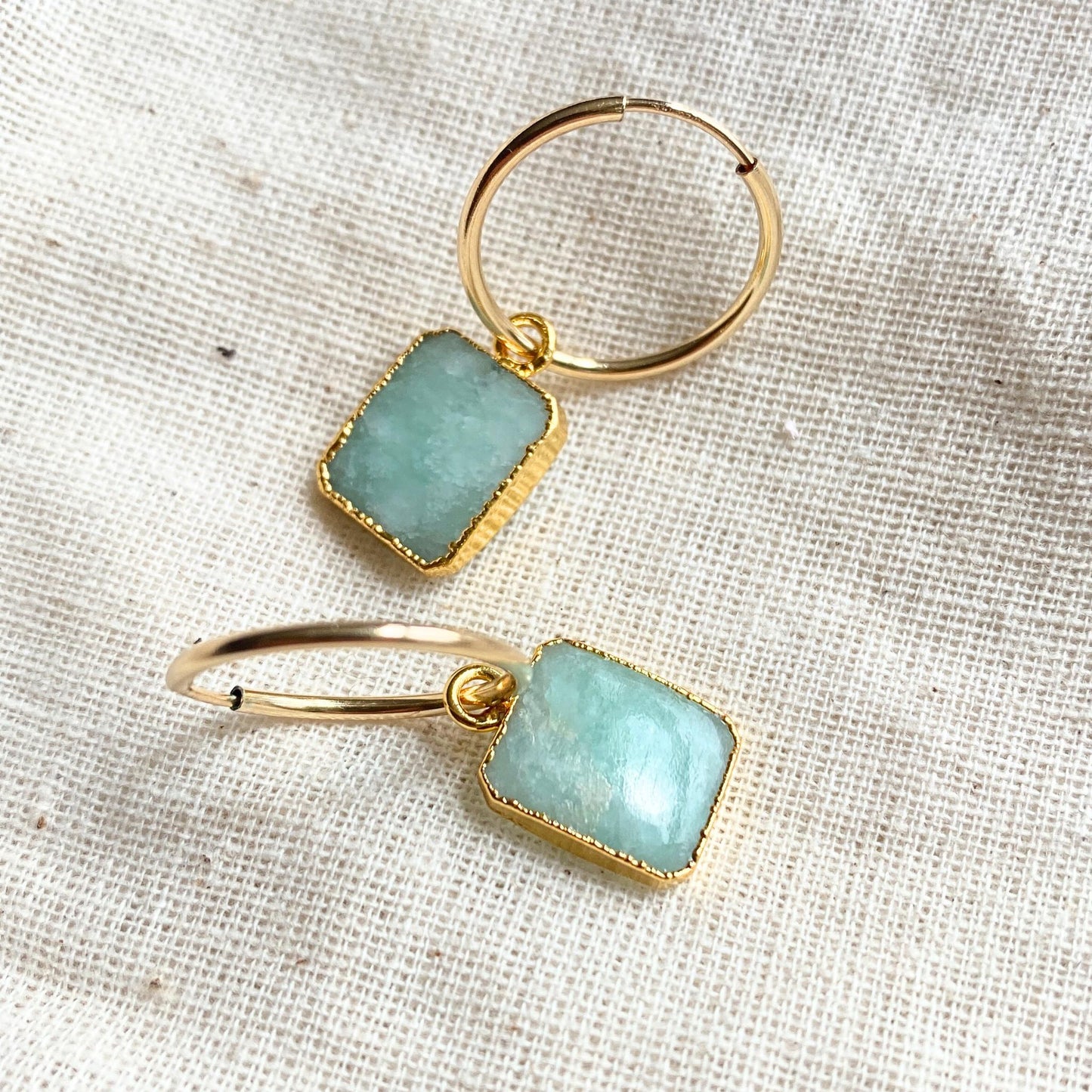 Amazonite Gem Slice Hoop Earrings | Confidence (Gold Fill)