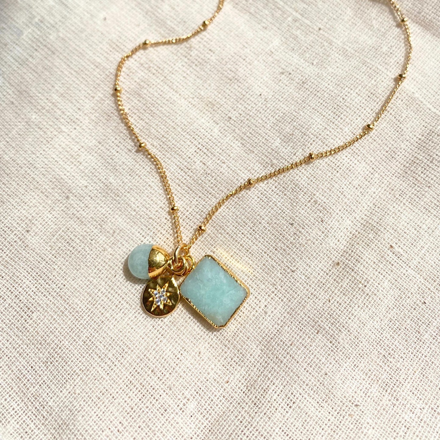 Amazonite Gem Slice Triple Necklace | Confidence (Gold plated)