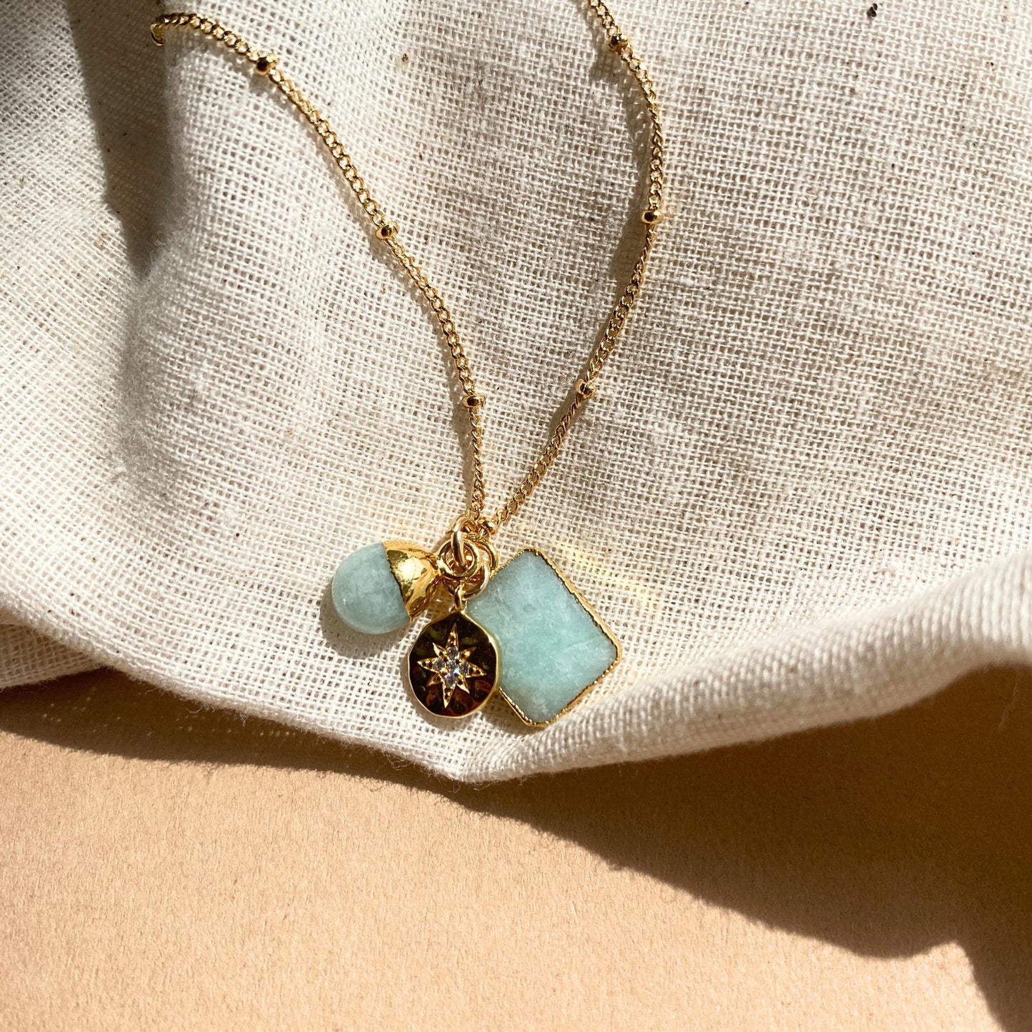 Amazonite Gem Slice Triple Necklace | Confidence (Gold plated)