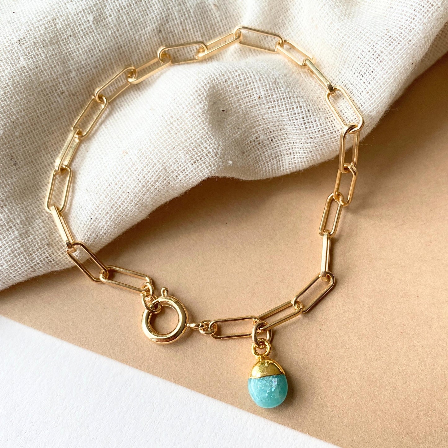 Amazonite Tiny Tumbled Chunky Chain Bracelet | Confidence (Gold Plated)