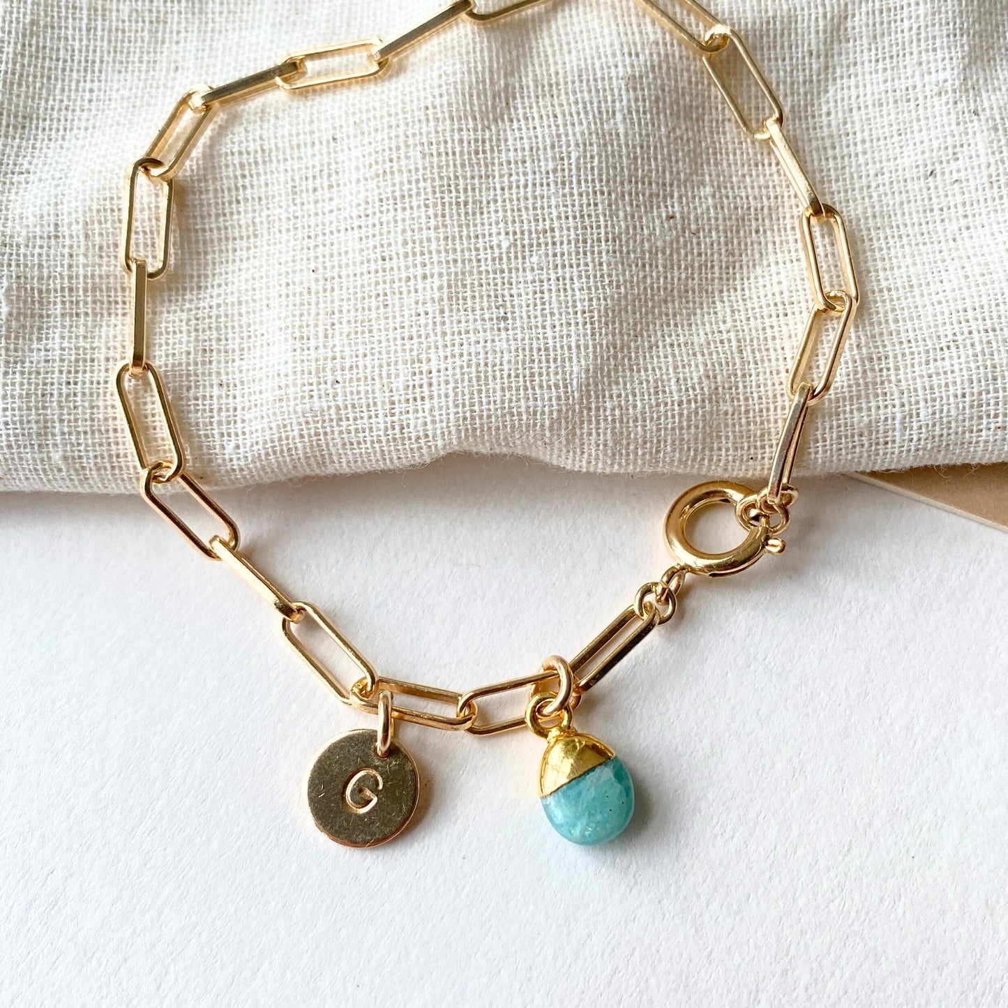 Amazonite Tiny Tumbled Chunky Chain Bracelet | Confidence (Gold Plated)