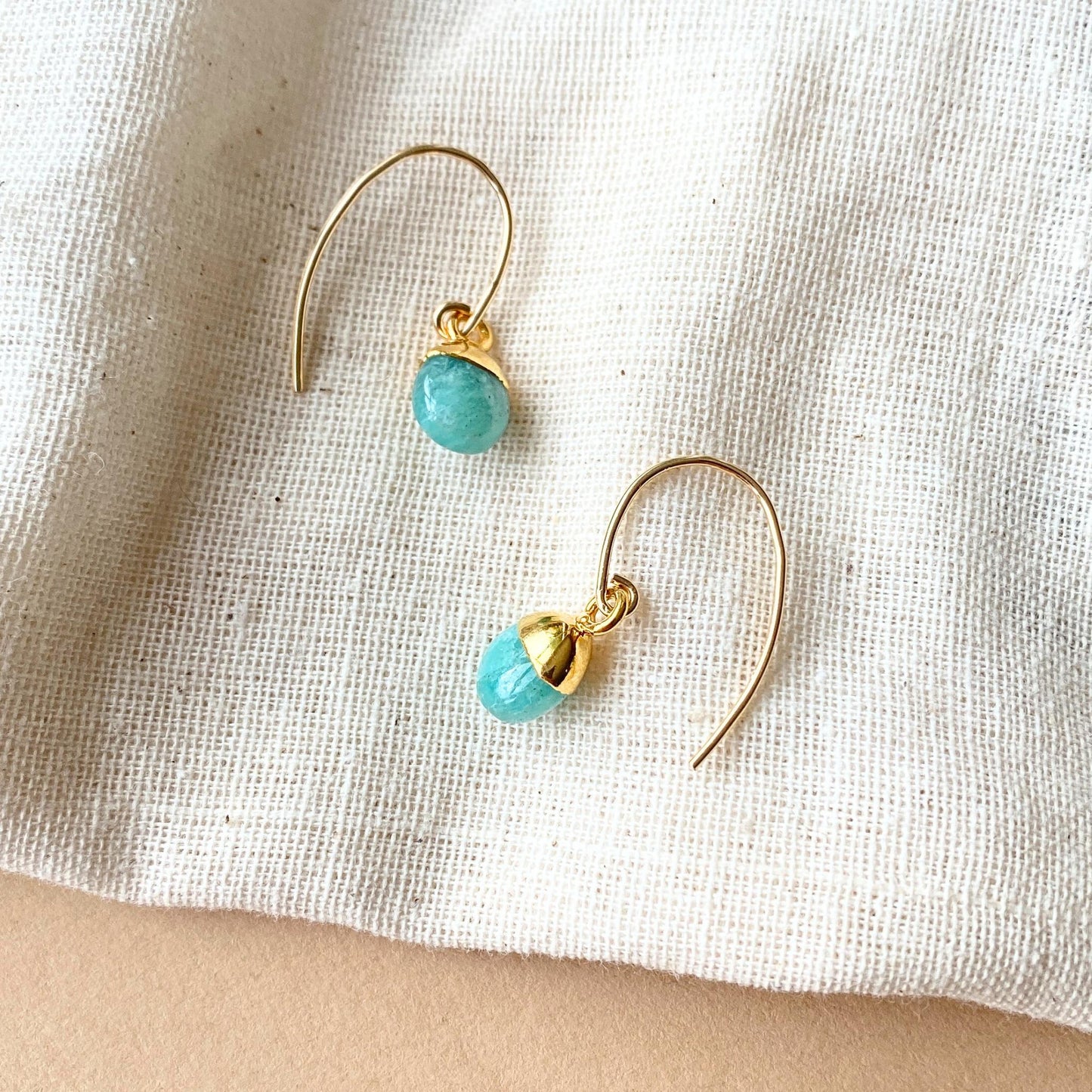 Amazonite Tiny Tumbled Ear Wire Earrings | Confidence (Gold Fill)
