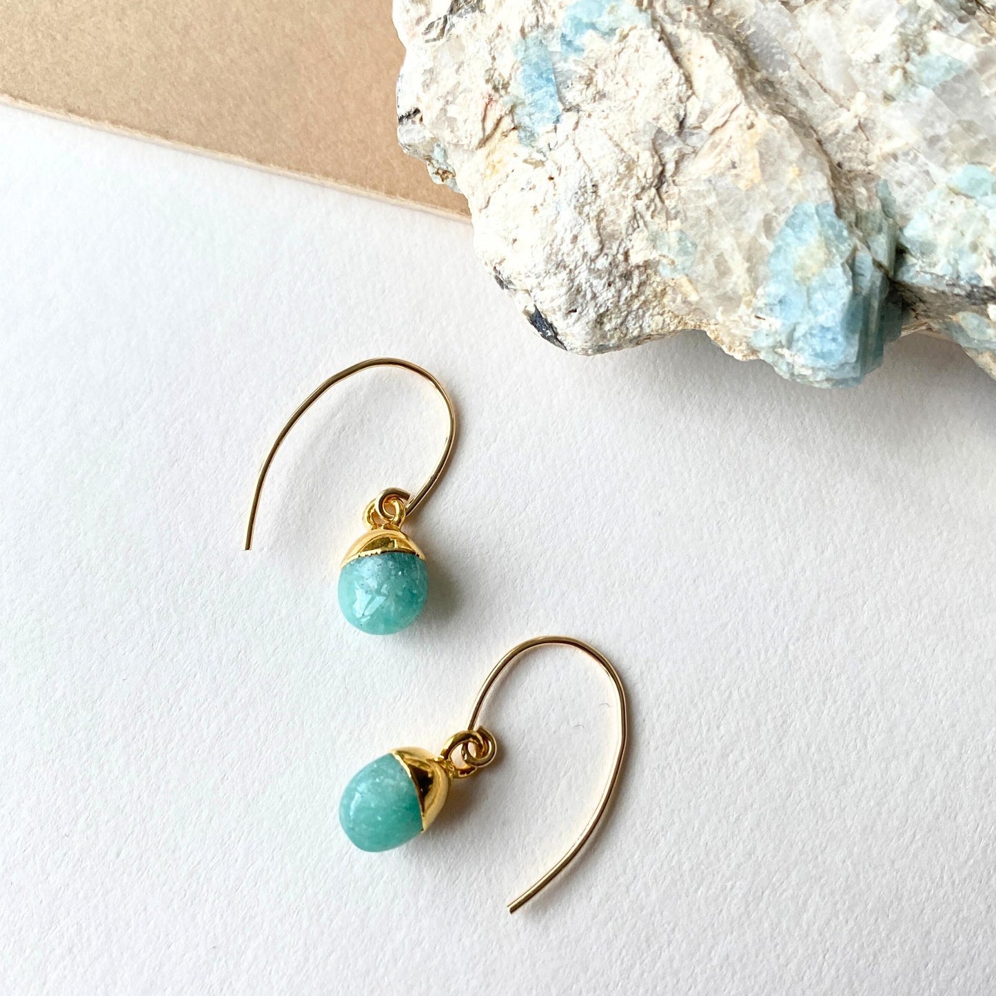 Amazonite Tiny Tumbled Ear Wire Earrings | Confidence (Gold Fill)