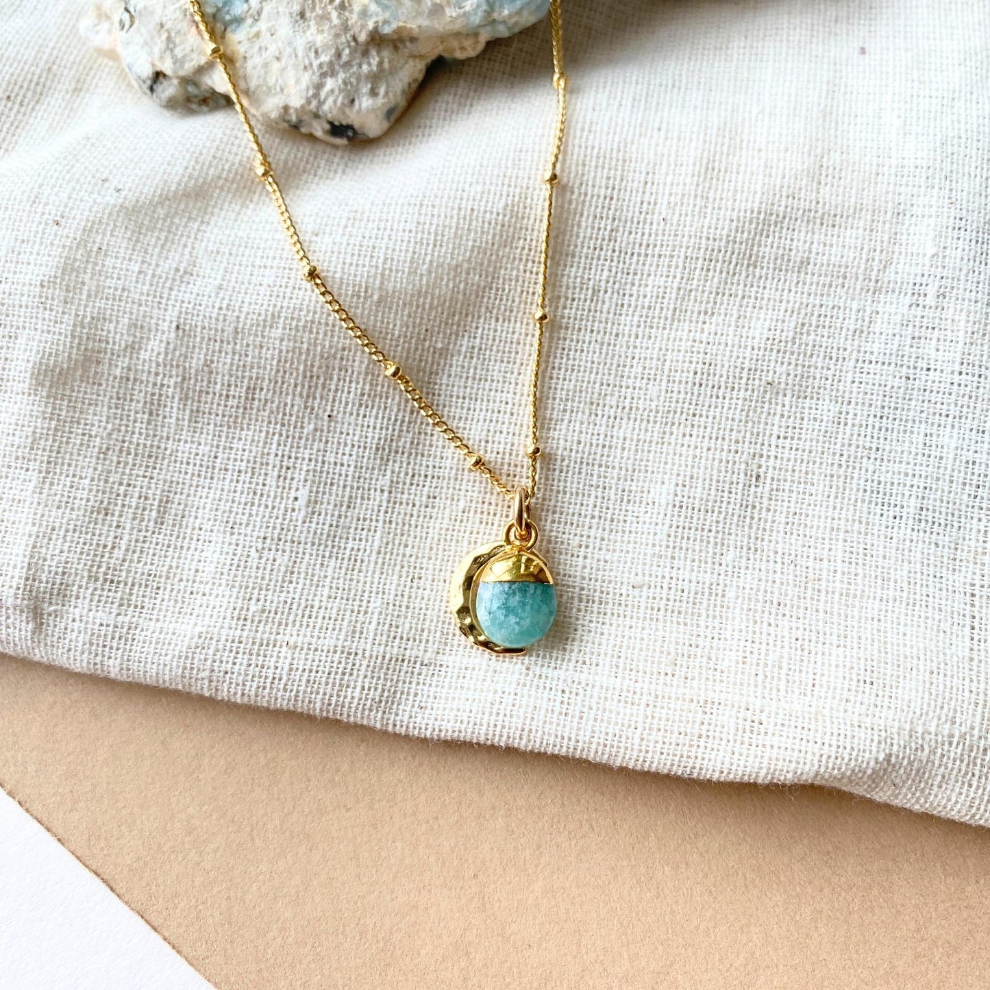 Amazonite & Moon Necklace | Confidence (Gold Plated)