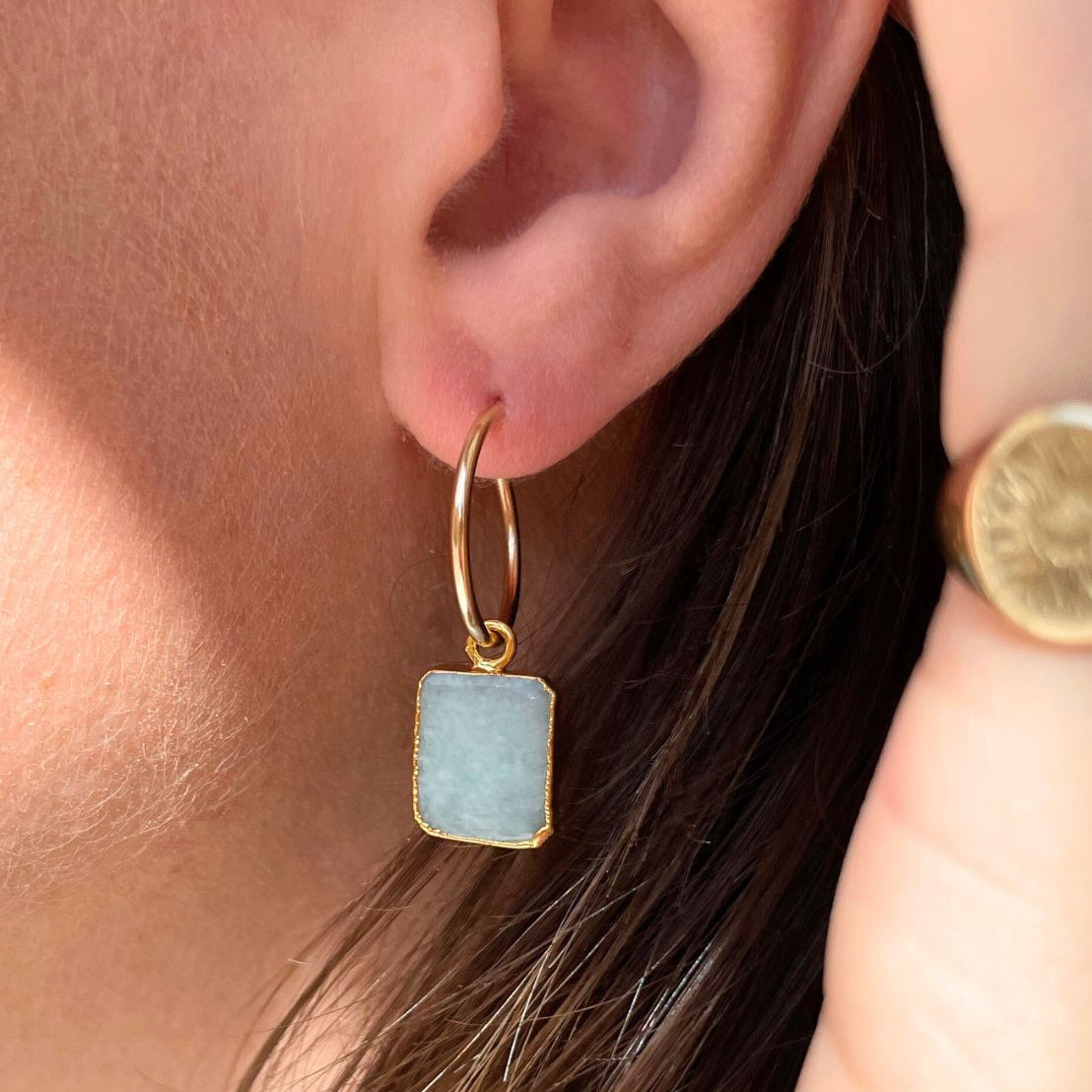 Amazonite Gem Slice Hoop Earrings | Confidence (Gold Fill)