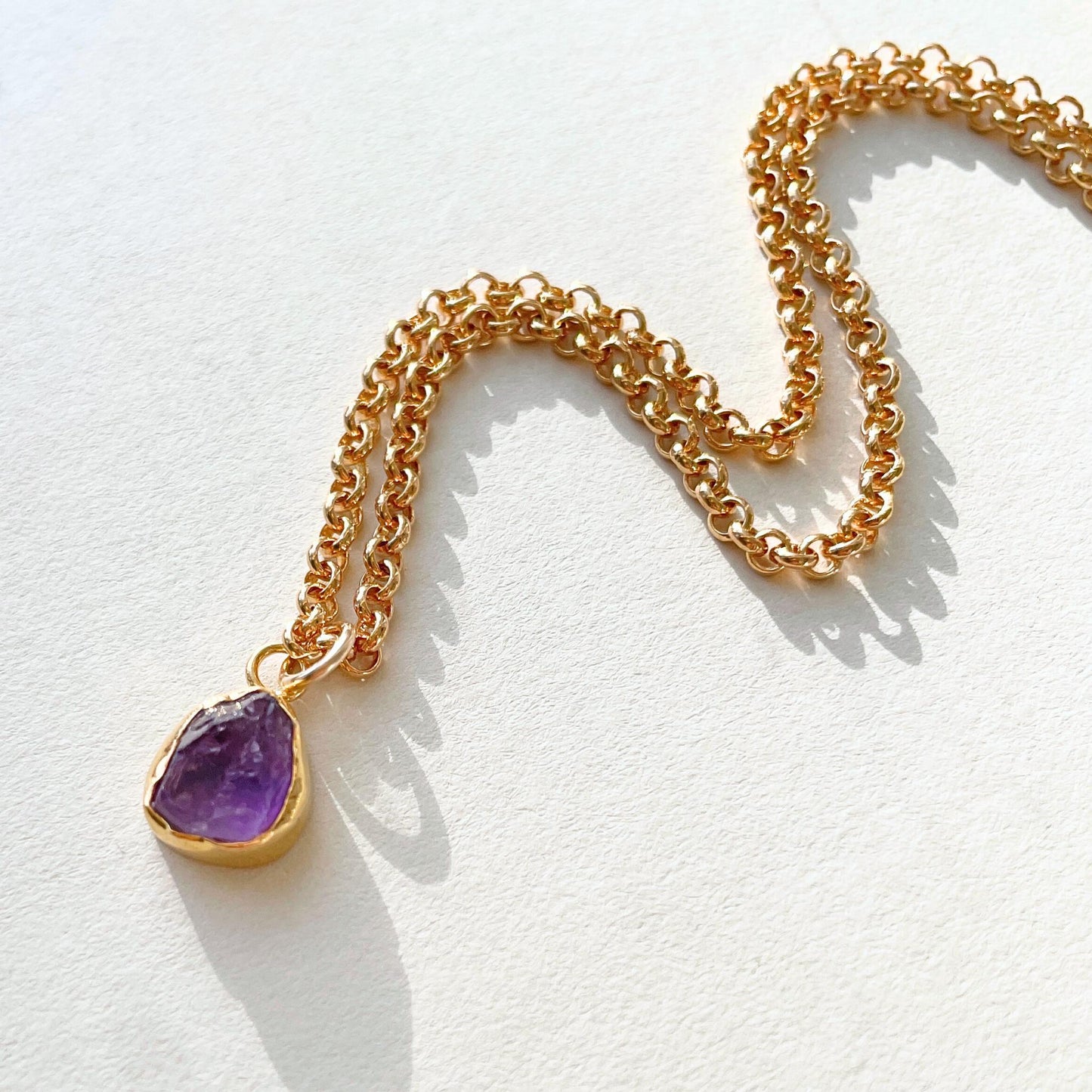 Amethyst Carved Belcher Chain Necklace | Calming (Gold Plated)