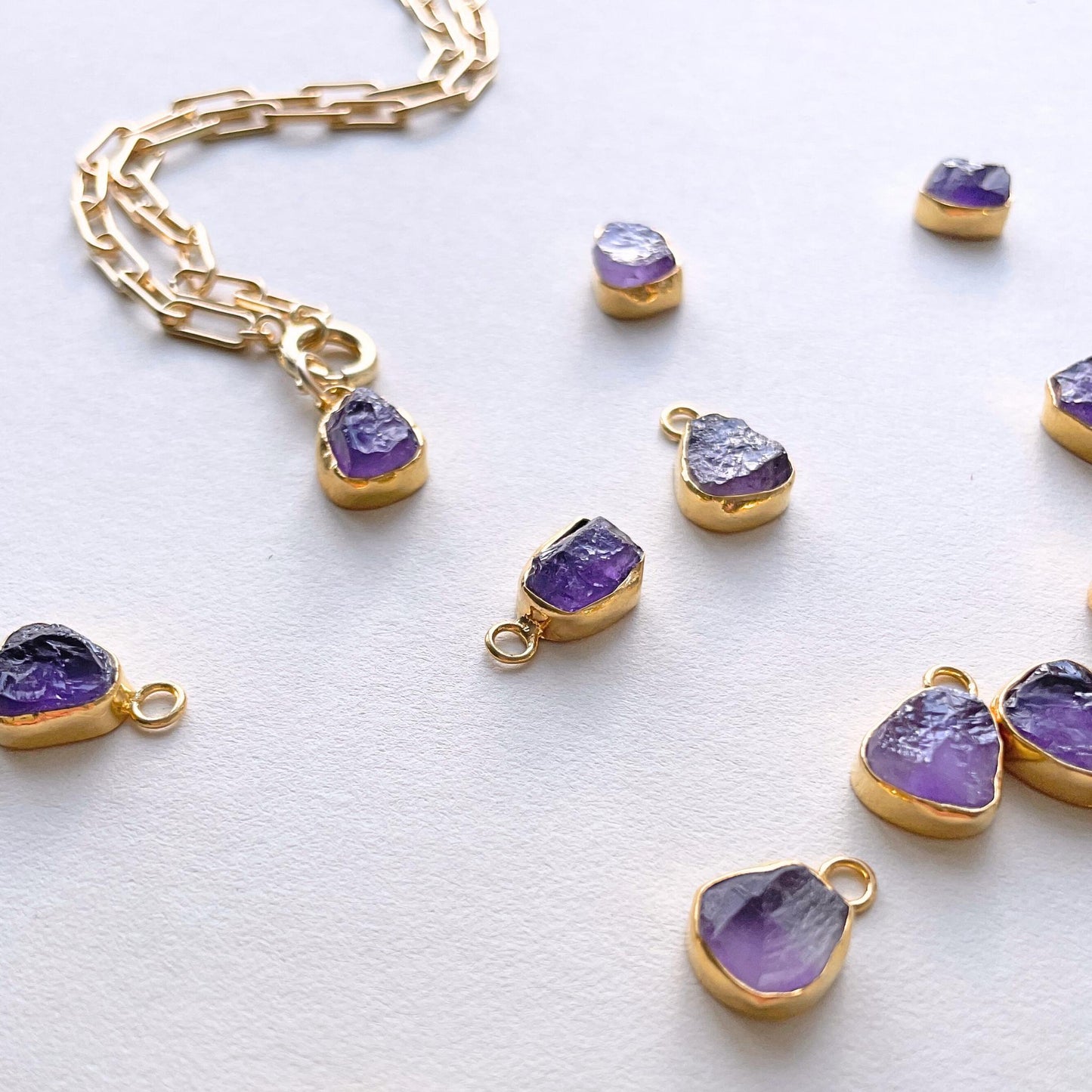 Amethyst Carved Chunky Chain Necklace | Calming (Gold Plated)