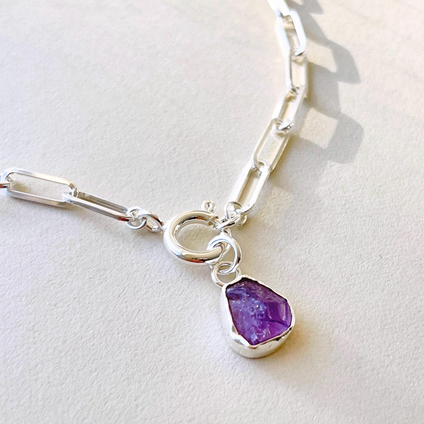 Amethyst Carved Chunky Chain Necklace | Calming (Sterling Silver)