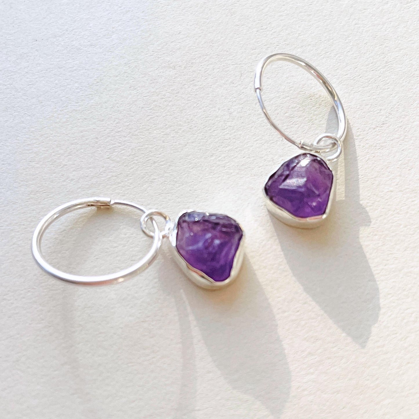 Amethyst Carved Hoop Earrings | Calming (Sterling Silver)