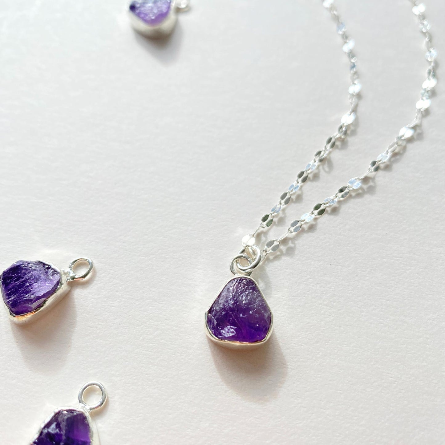 Amethyst Carved Vintage Chain Necklace | Calming (Sterling Silver)