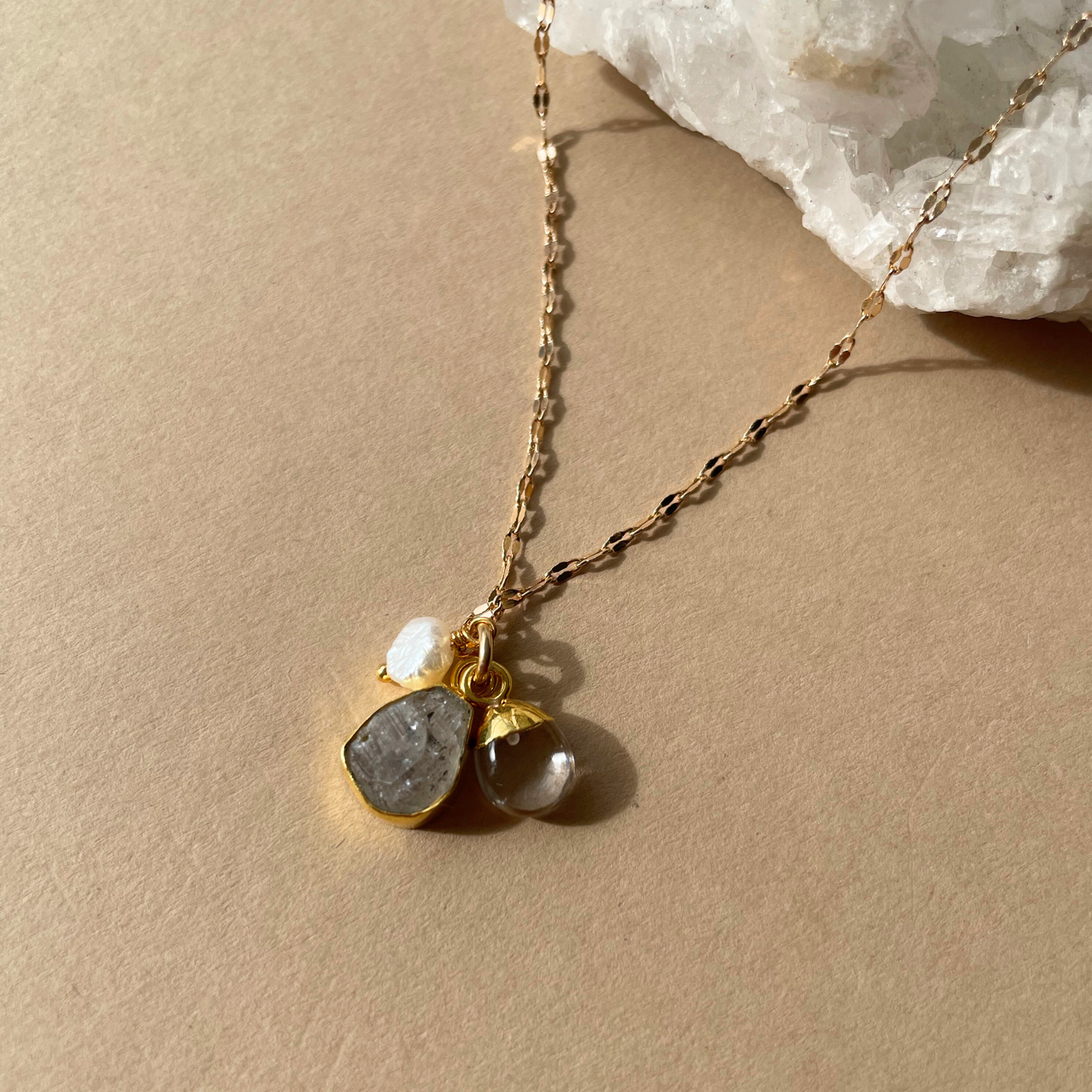Special Edition Herkimer & Quartz Carved Triple Necklace | Strength & Healing (Gold Plated or Silver)