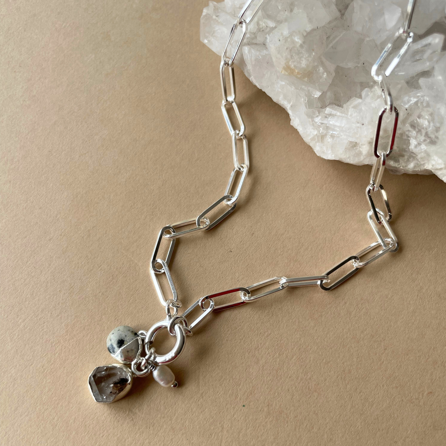Special Edition Herkimer & Dalmatian Carved Triple Necklace | Strength & Positivity (Gold Plated or Silver)