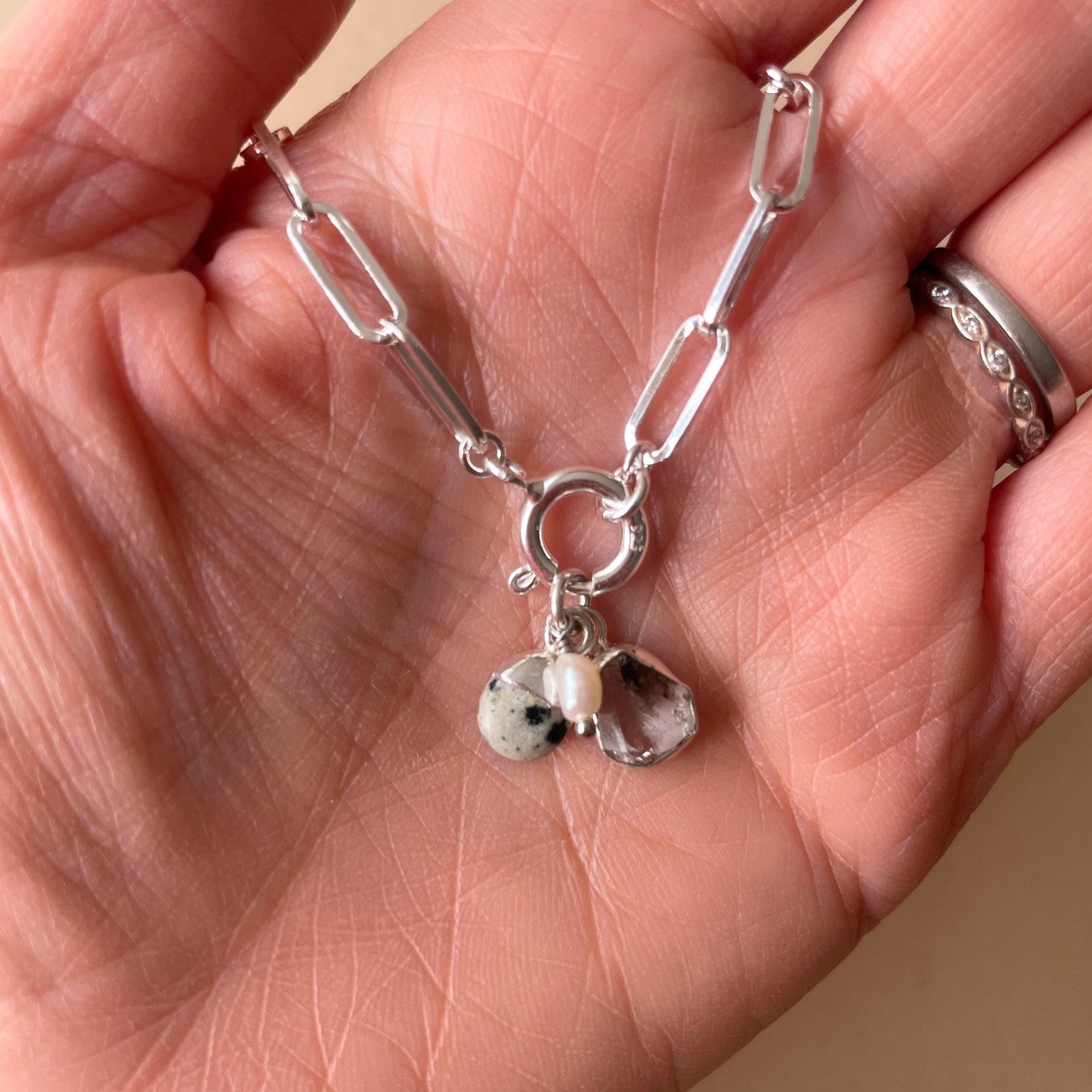 Special Edition Herkimer & Dalmatian Carved Triple Necklace | Strength & Positivity (Gold Plated or Silver)