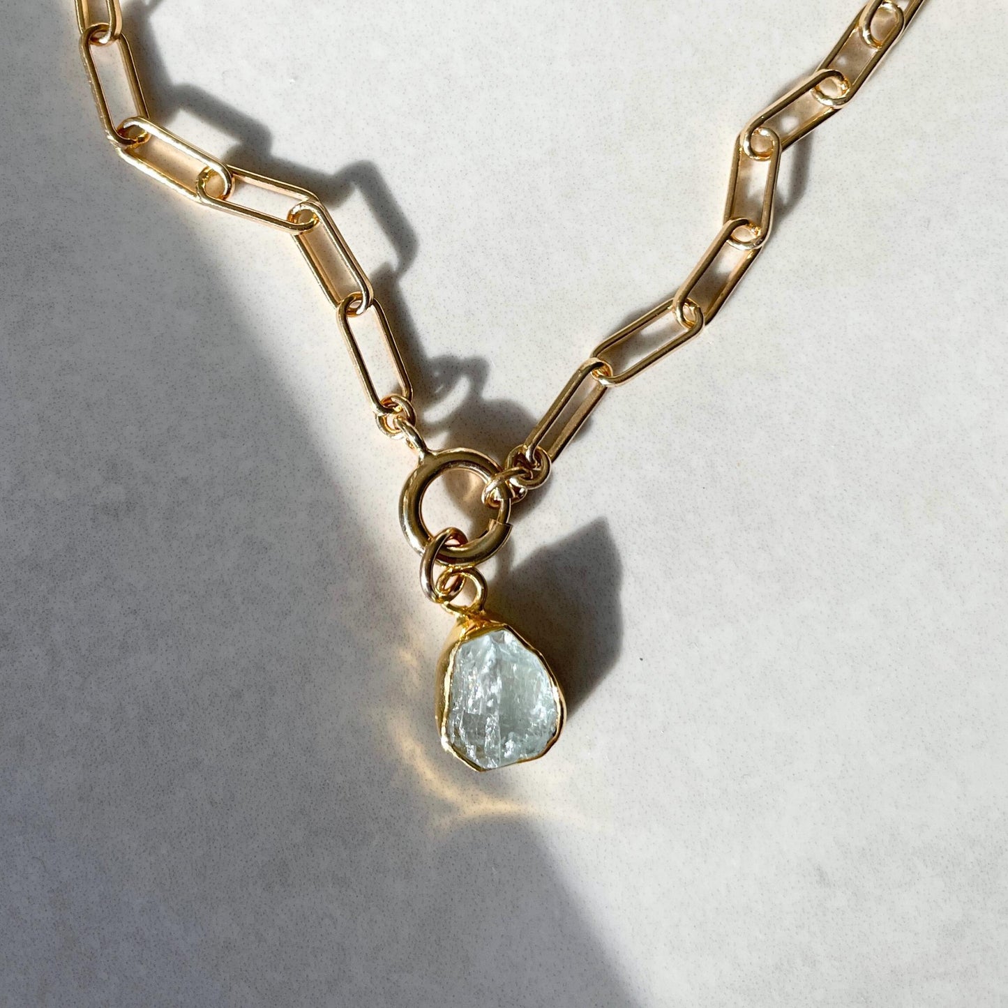 Aquamarine Carved Chunky Chain Necklace | Serenity (Gold Plated)