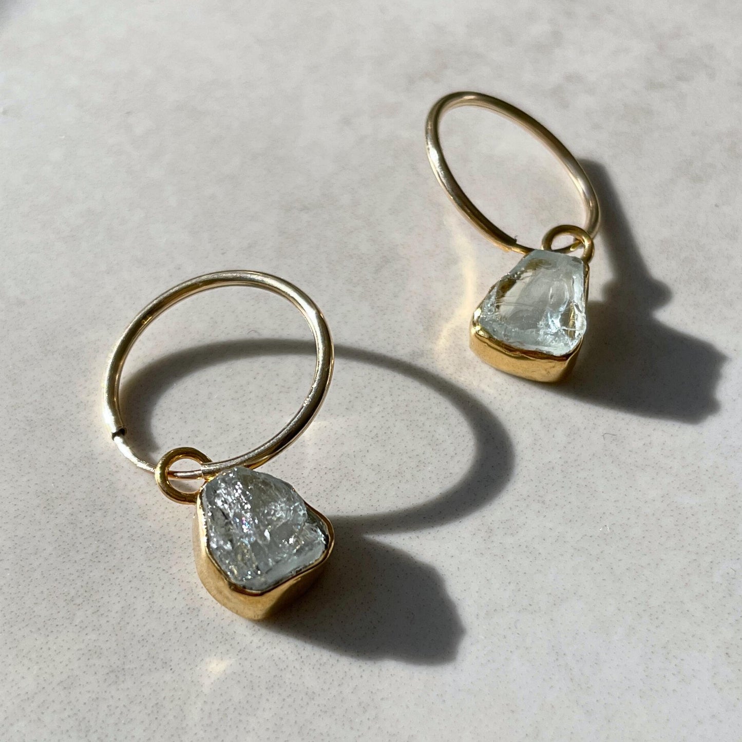 Aquamarine Carved Hoop Earrings | Serenity (Gold Fill)