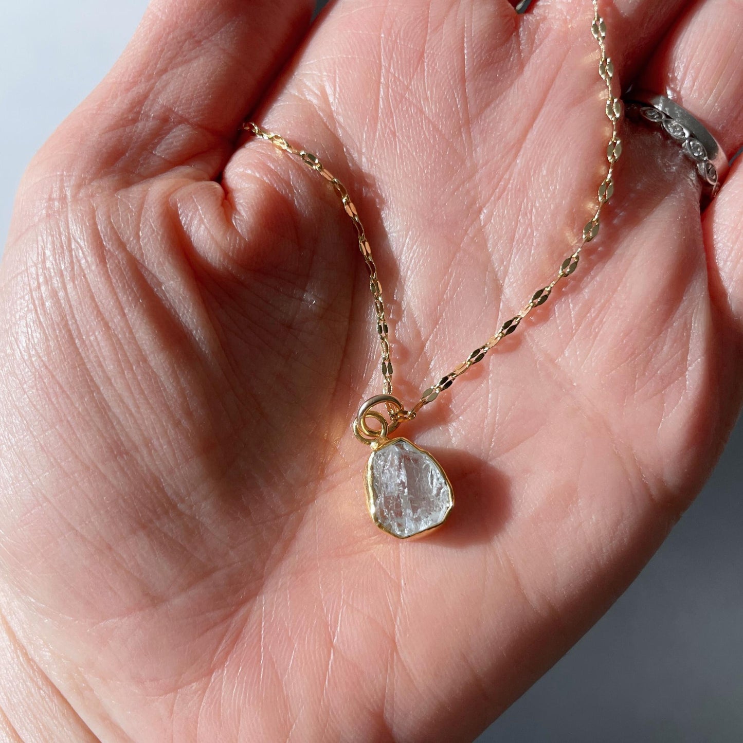 Aquamarine Carved Vintage Chain Necklace | Serenity (Gold Plated)