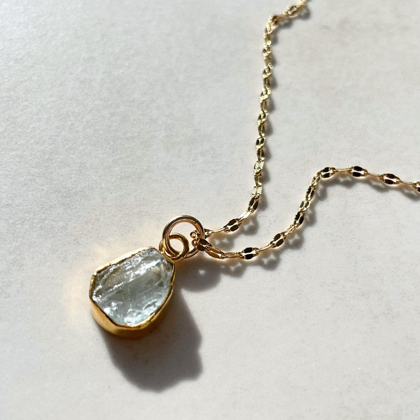 Aquamarine Carved Vintage Chain Necklace | Serenity (Gold Plated)