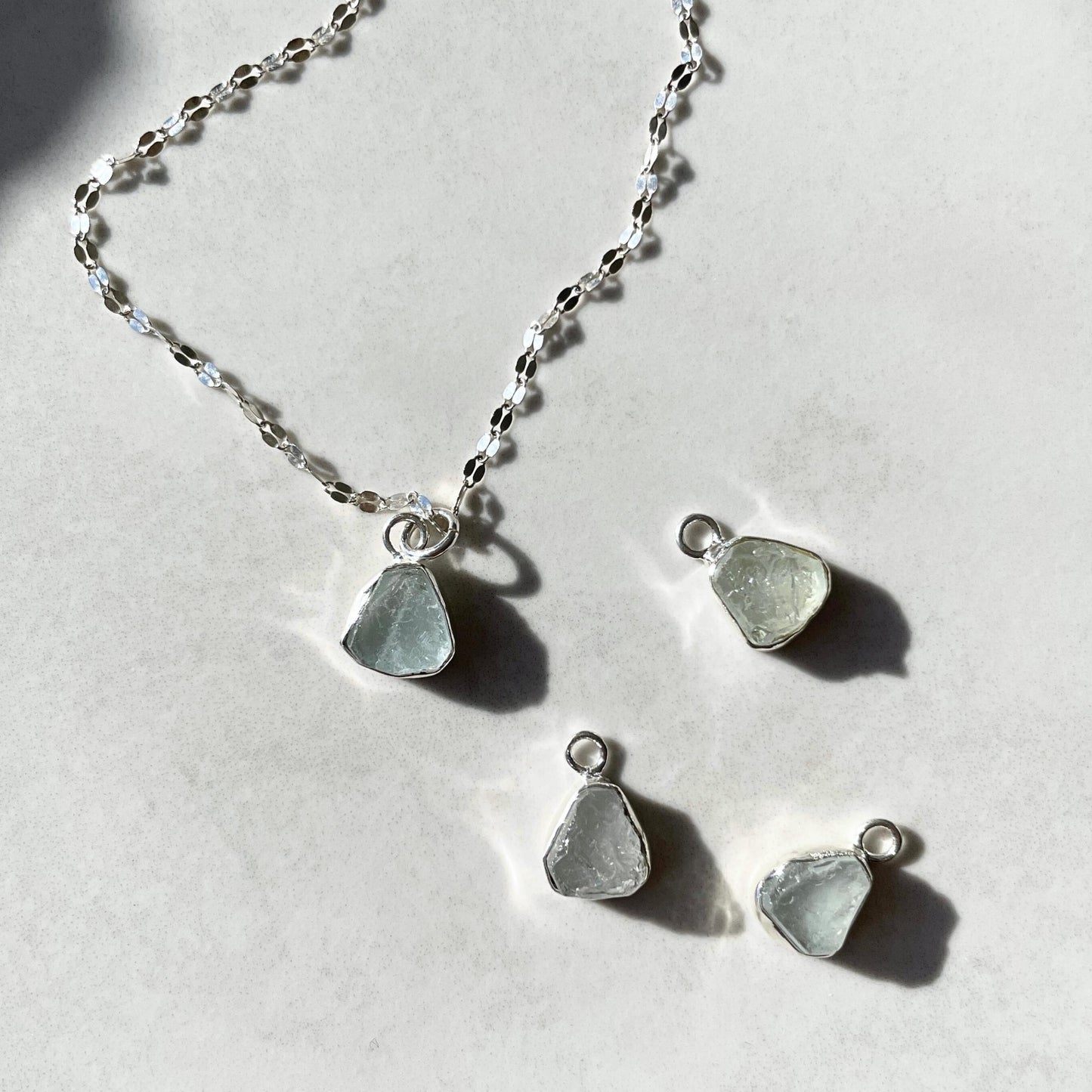 Aquamarine Carved Vintage Chain Necklace | Serenity (Sterling Silver)