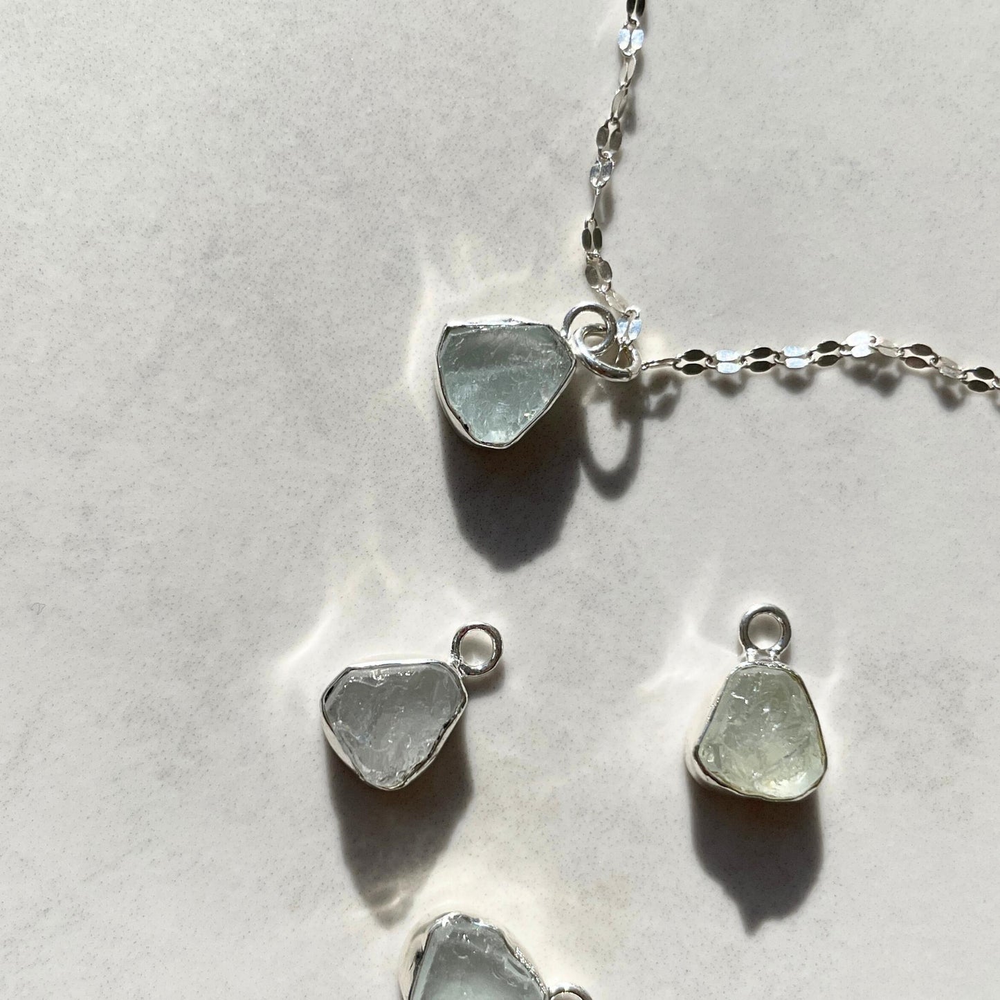 Aquamarine Carved Vintage Chain Necklace | Serenity (Sterling Silver)