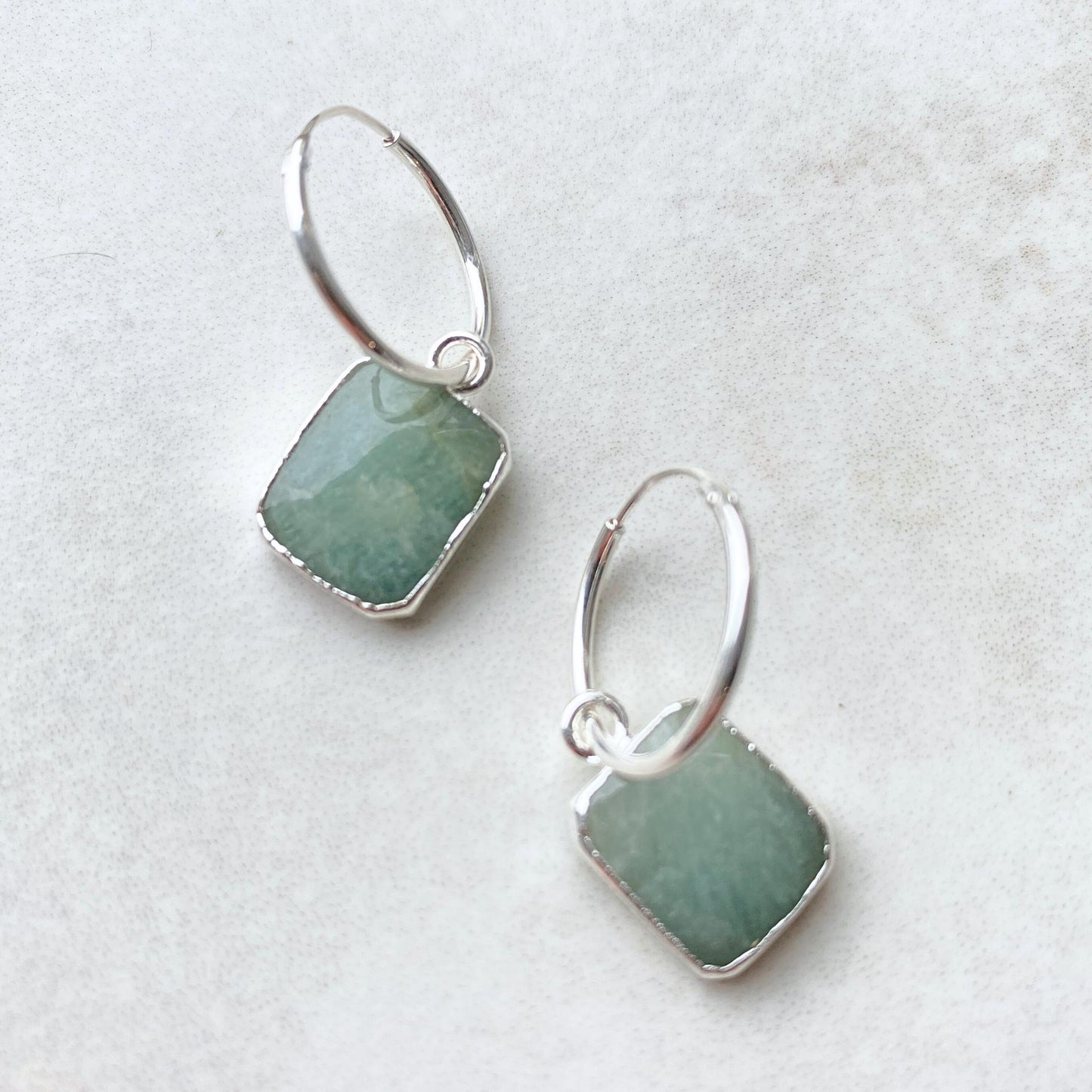 Aquamarine Gem Slice Hoop Earrings | Serenity (Silver)