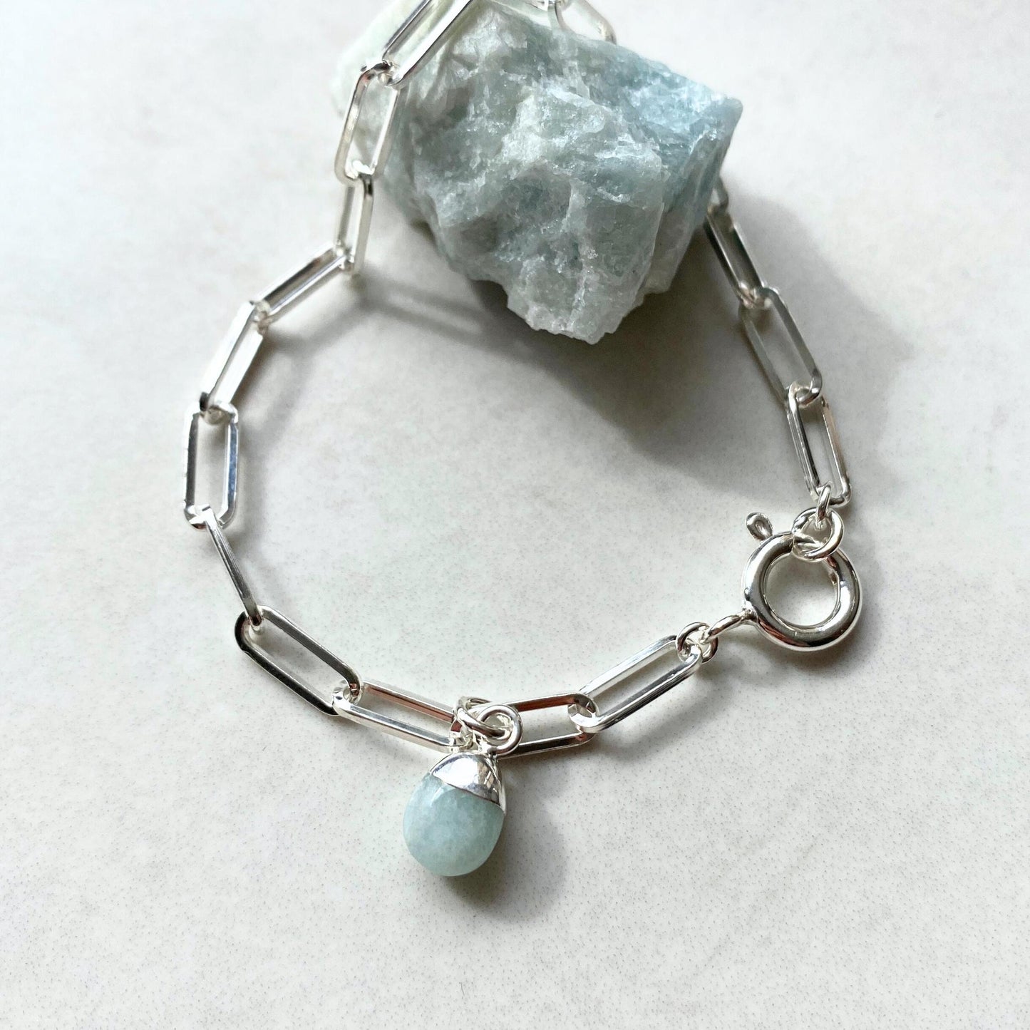 Aquamarine Tiny Tumbled Chunky Chain Bracelet | Calming (Silver)