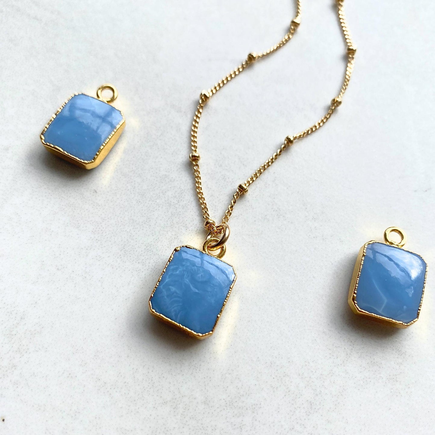 Blue Opal Gem Slice Necklace | Purity (Gold Plated)