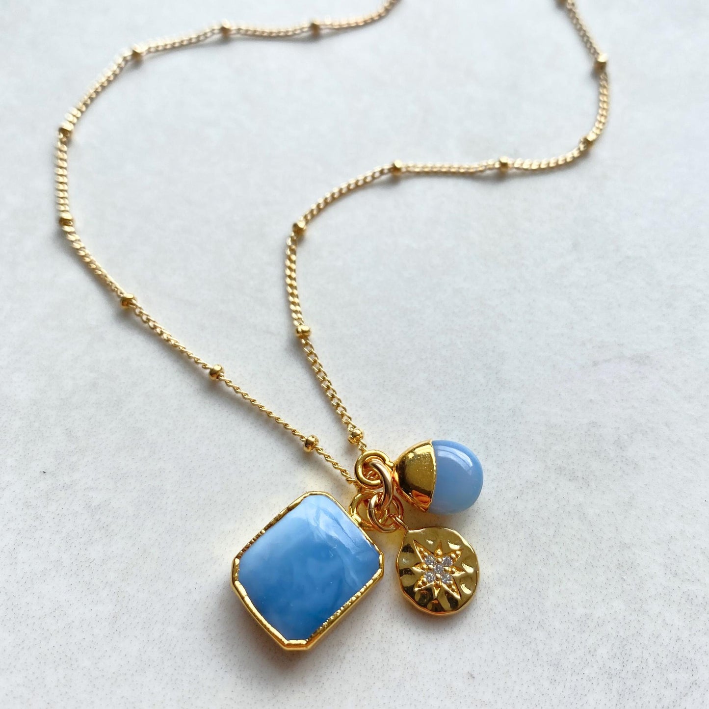 Blue Opal Gem Slice Triple Necklace | Purity (Gold Plated or Silver)