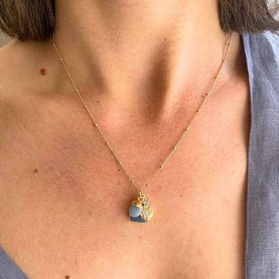 Blue Opal Gem Slice Triple Necklace | Purity (Gold Plated or Silver)