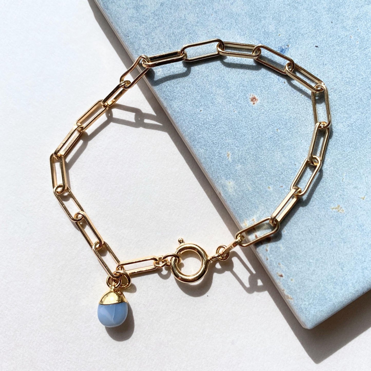 Blue Opal Tiny Tumbled Chunky Chain Bracelet | Purity (Gold Plated)
