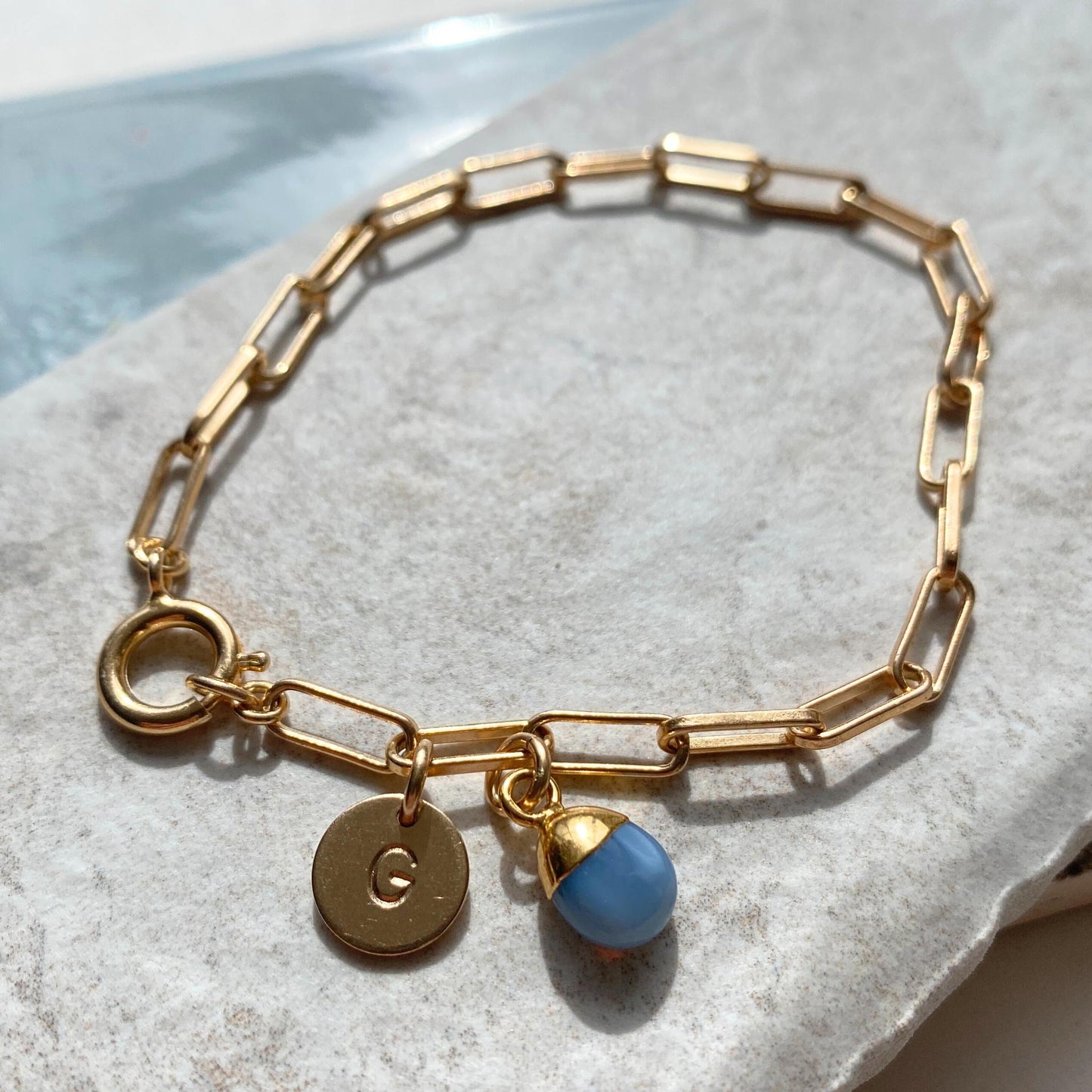 Blue Opal Tiny Tumbled Chunky Chain Bracelet | Purity (Gold Plated)