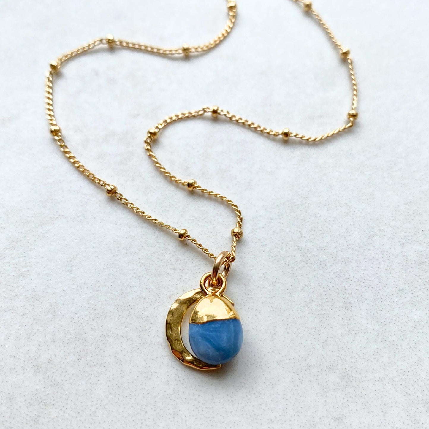 Blue Opal & Moon Necklace | Purity (Gold Plated)