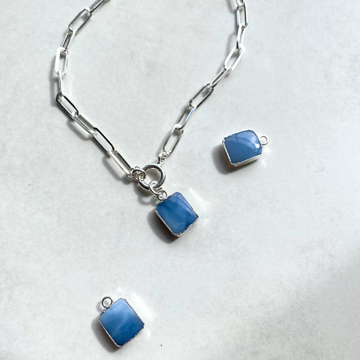 Blue Opal Gem Slice Chunky Chain Necklace | Purity (Silver)