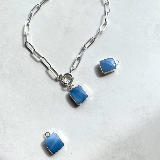 Blue Opal Gem Slice Chunky Chain Necklace | Purity (Silver)