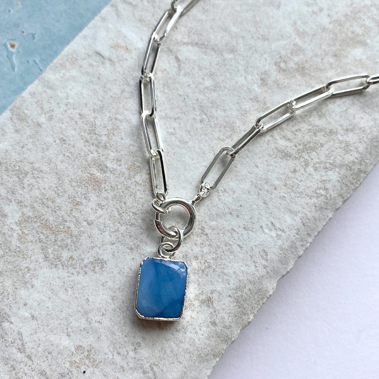 Blue Opal Gem Slice Chunky Chain Necklace | Purity (Silver)