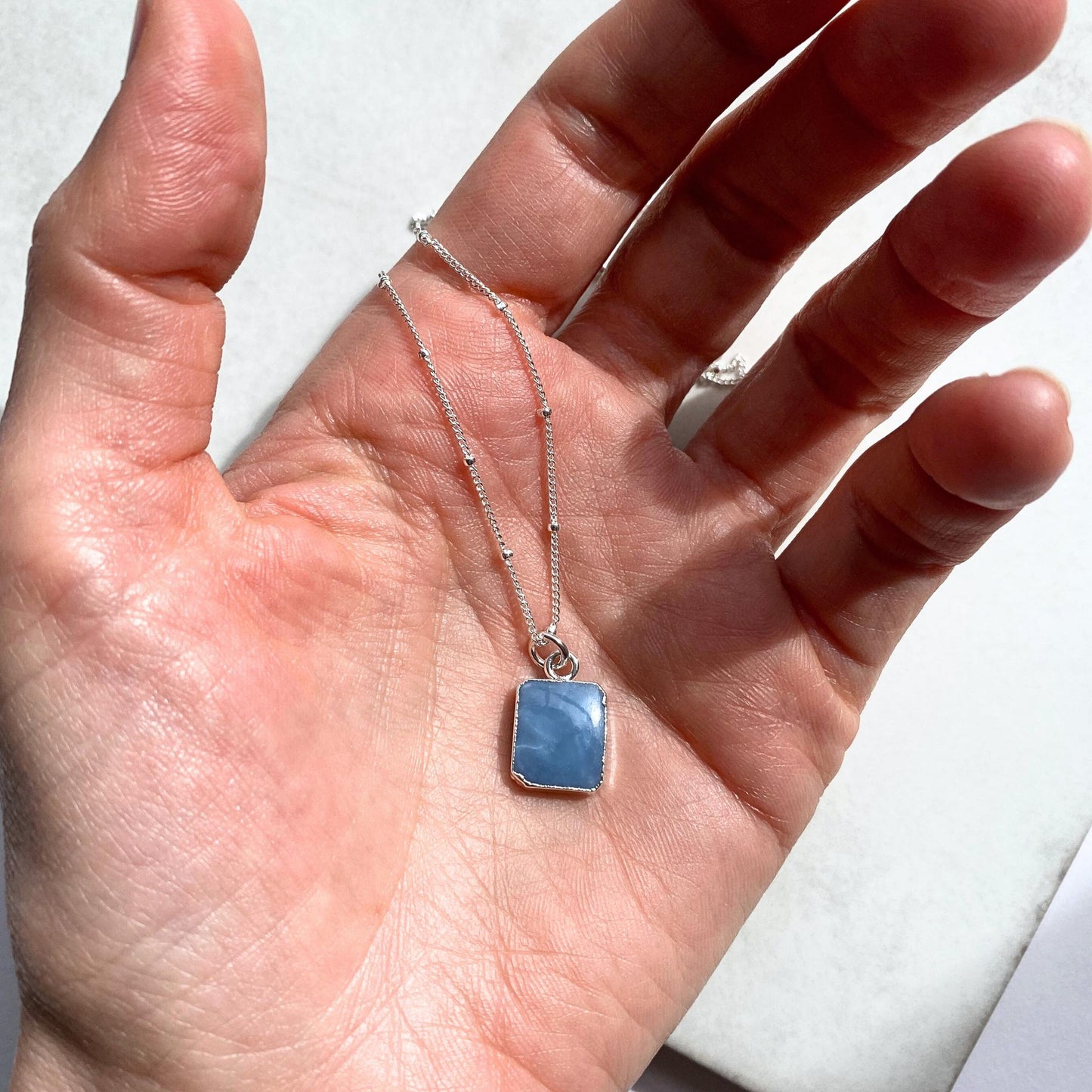 Blue Opal Gem Slice Necklace | Purity (Silver)