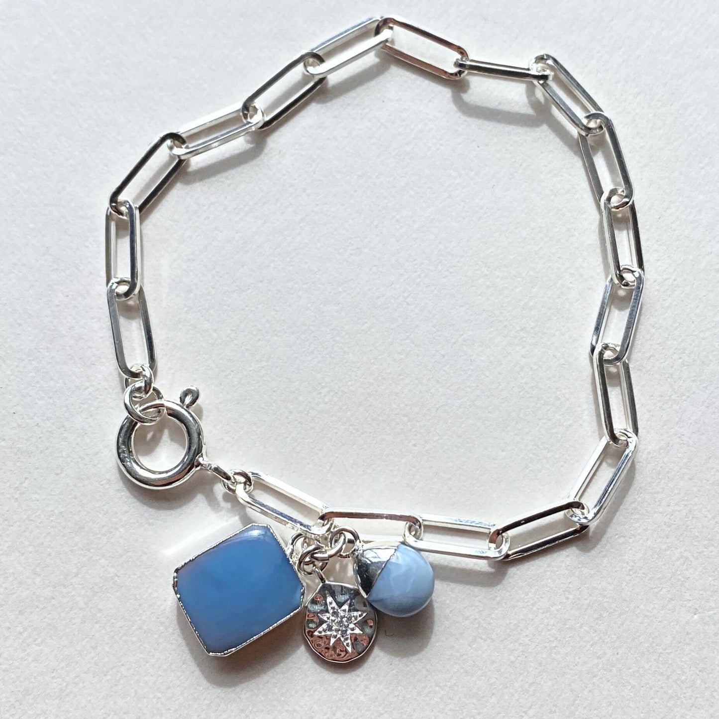 Blue Opal Gem Slice Triple Chunky Chain Bracelet | Purity (Silver)