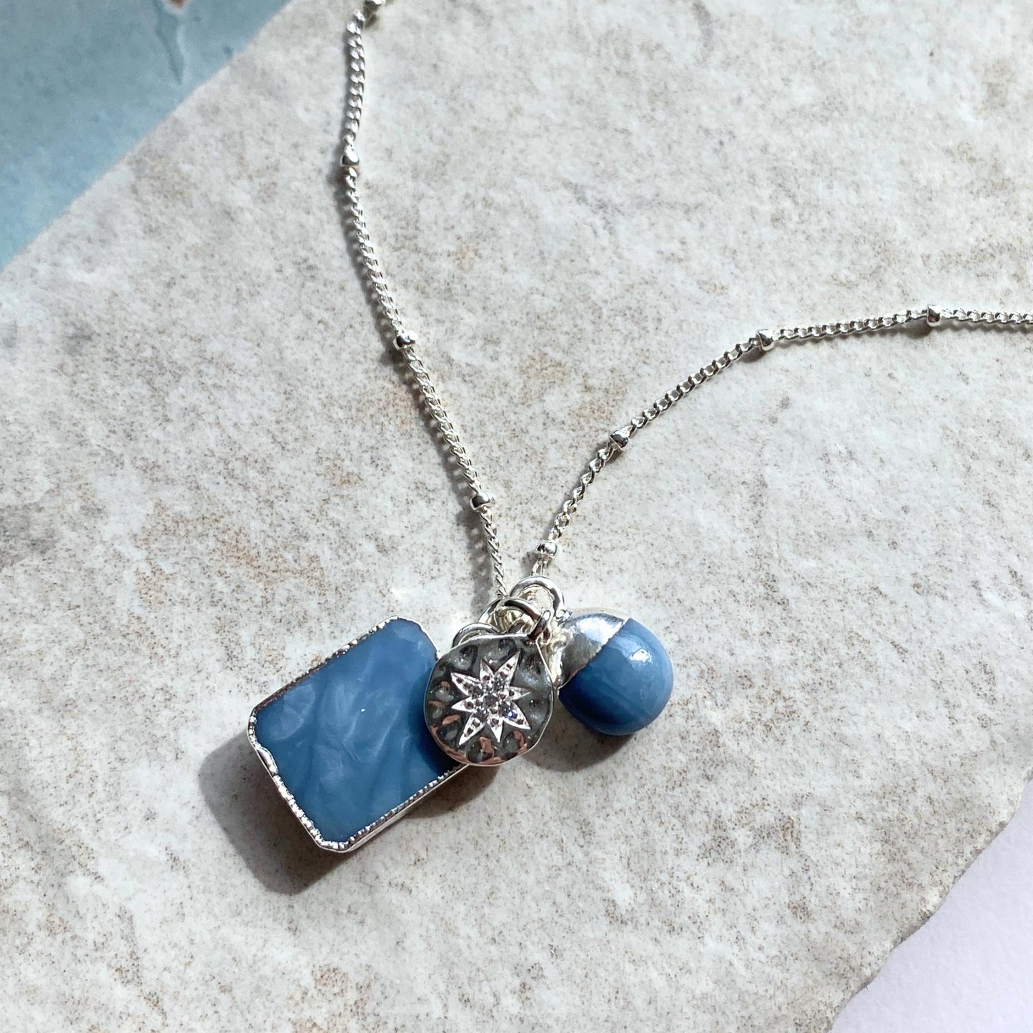 Blue Opal Gem Slice Triple Necklace | Purity (Gold Plated or Silver)