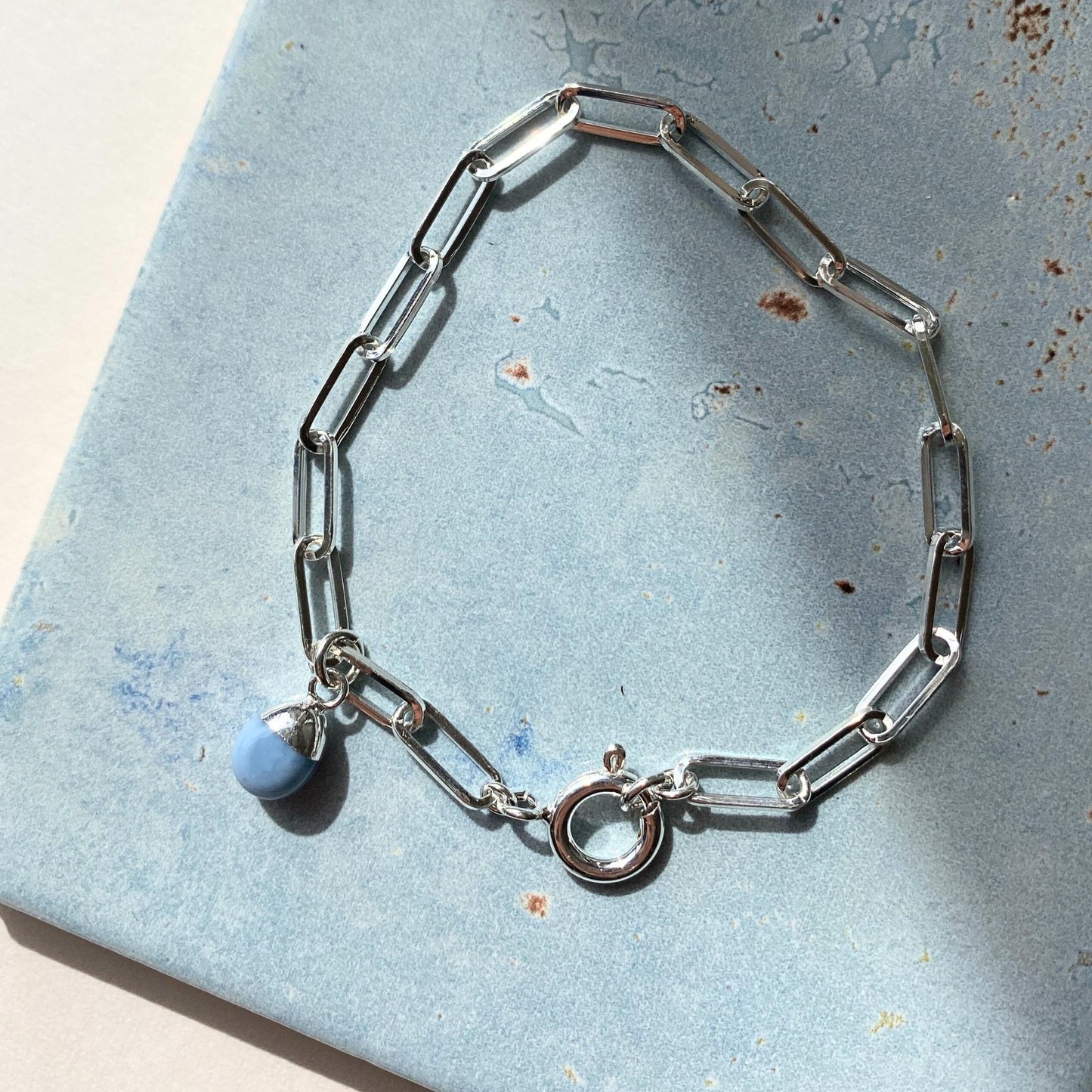 Blue Opal Tiny Tumbled Chunky Chain Bracelet | Purity (Silver)