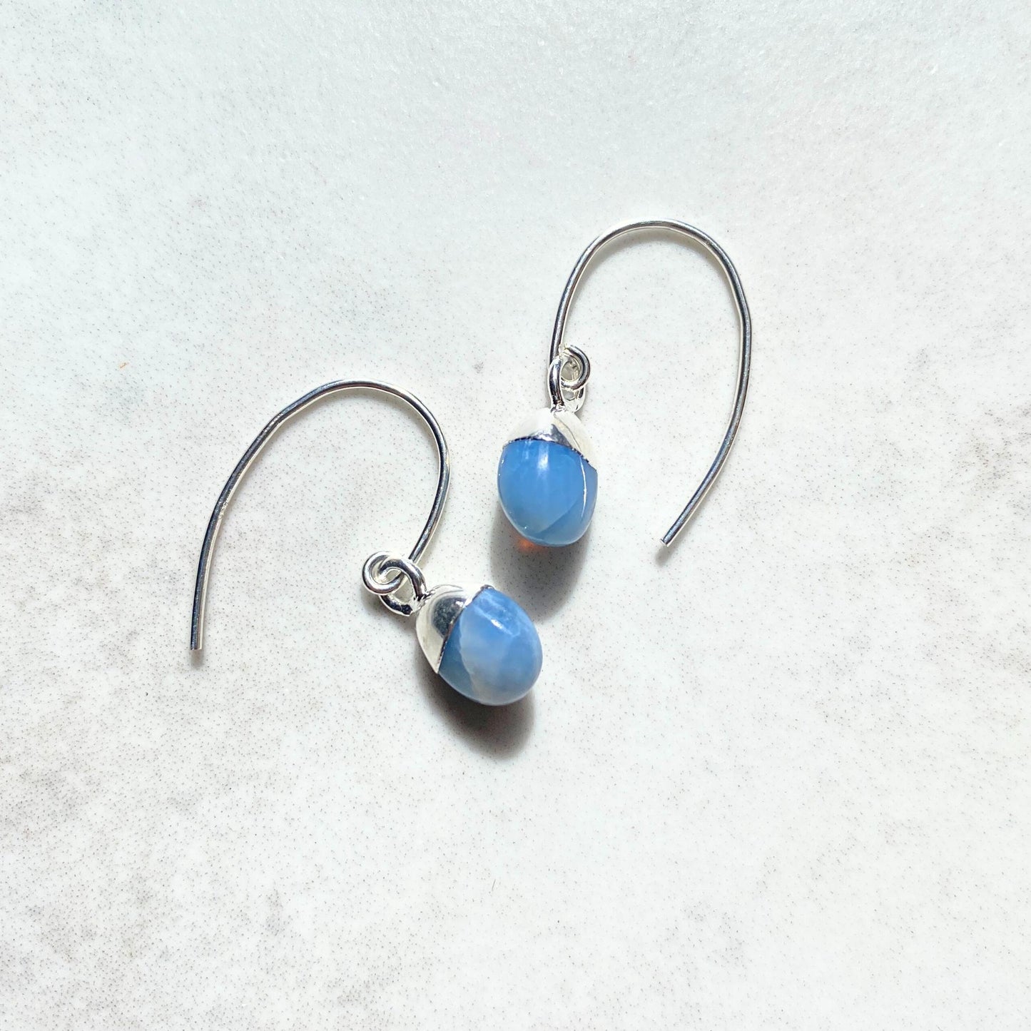 Blue Opal Tiny Tumbled Ear Wire Earrings | Purity (Silver)