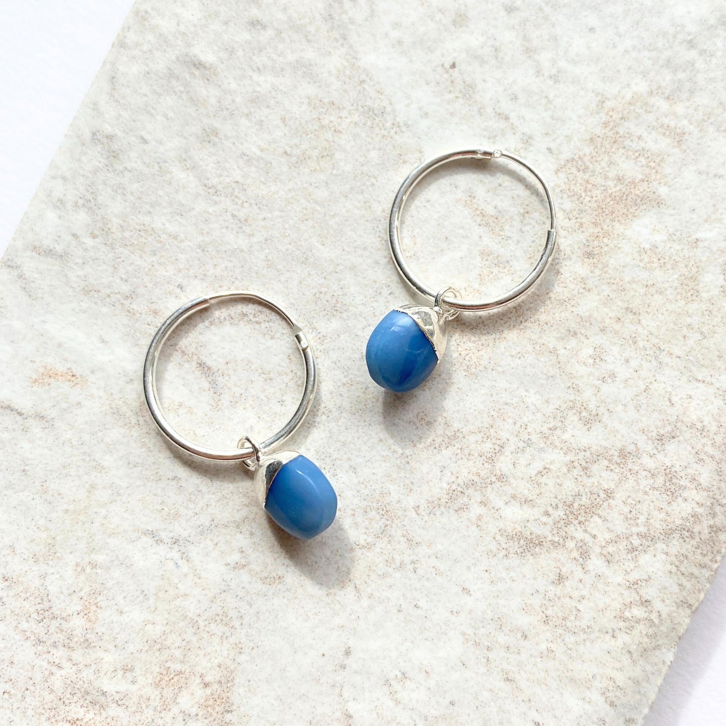 Blue Opal Tiny Tumbled Earrings | Purity (Sterling Silver)