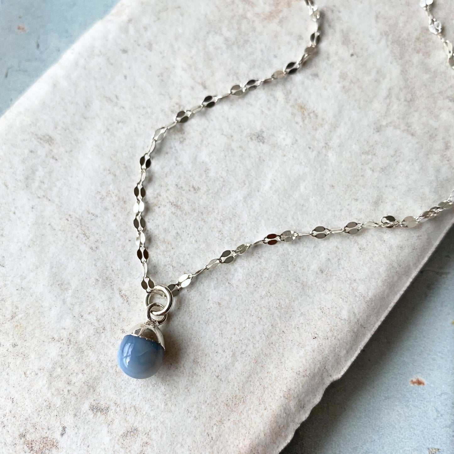 Blue Opal Tiny Tumbled Necklace | Purity (Silver)
