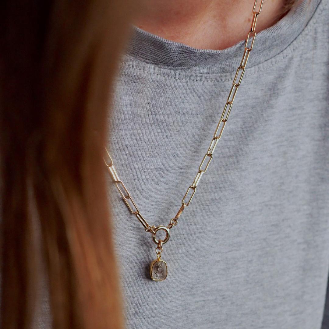 Herkimer Diamond Carved Chunky Chain Necklace | Strength (Gold Plated)