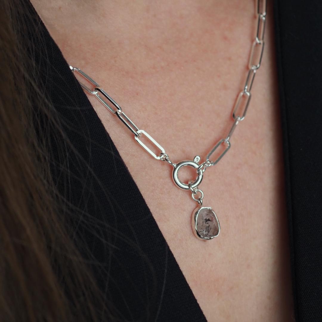 Herkimer Diamond Carved Chunky Chain Necklace | Strength (Sterling Silver)