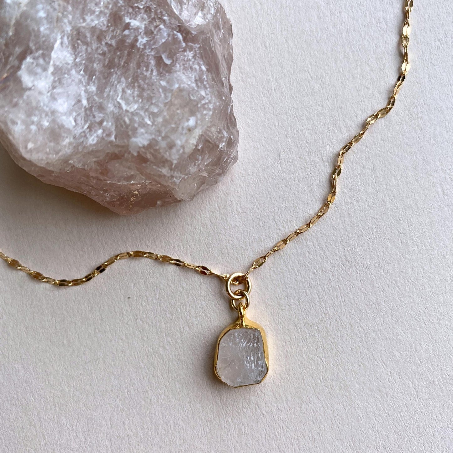 Rose Quartz Carved Vintage Chain Necklace | Love (Gold Plated)